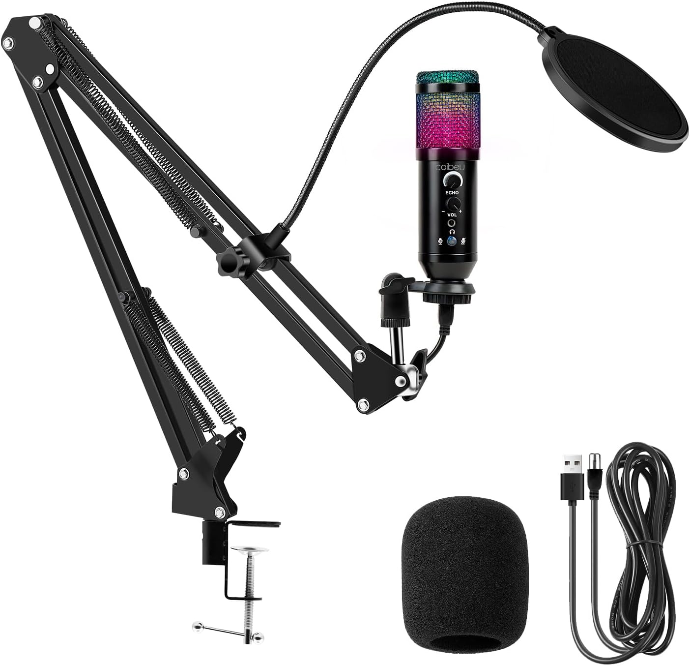 Microfone condensador RGB de mesa