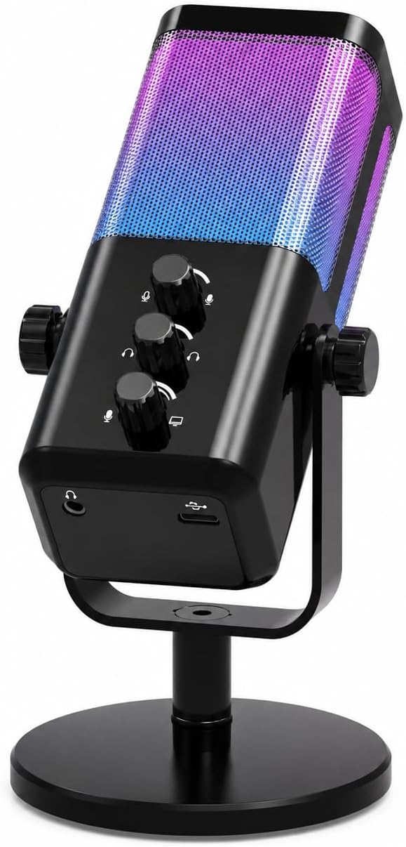 Microfone gamer USB cardioide RGB
